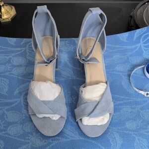NWOT Reserved Blue Sandals With Silver Colored Heels